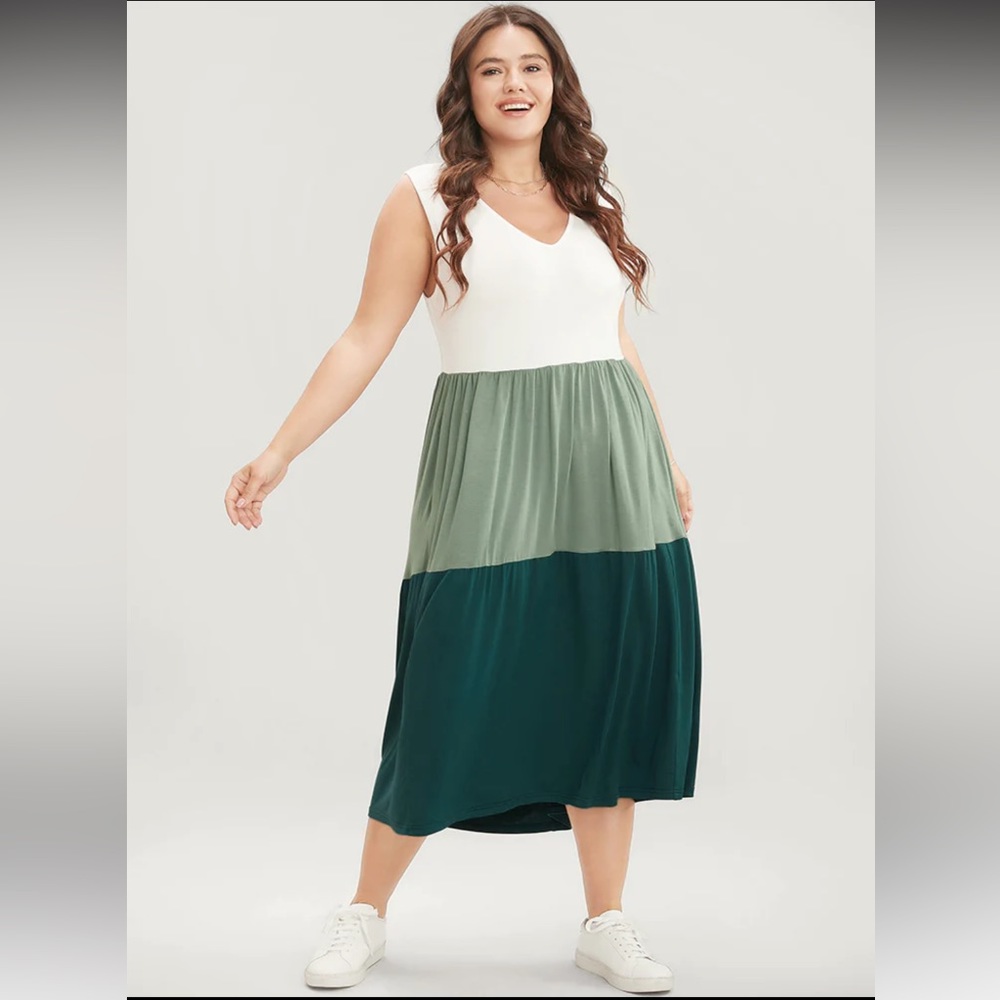 Colorblock Contrast Sleeveless Pocket Ruffle Hem Tank Dress